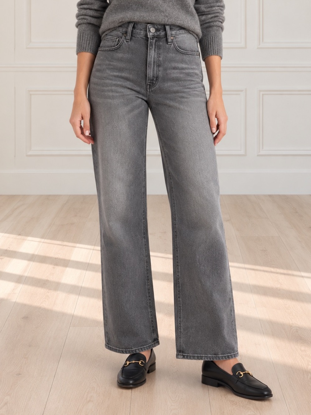 Quince Bella Stretch Relaxed Straight Jeans Sz 26 Stonewashed Grey NWT High Rise